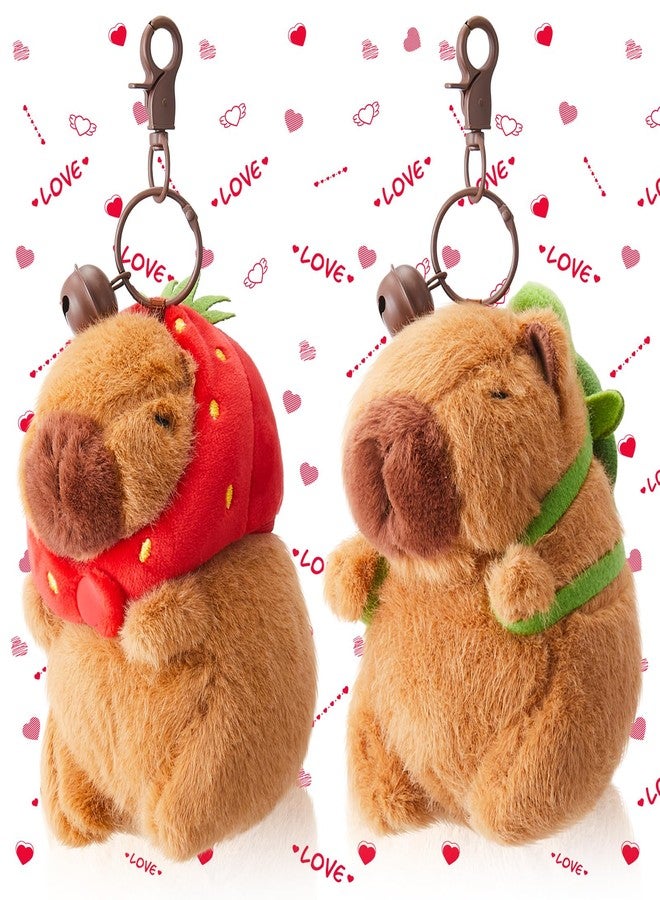 Simgoing 2 Pcs Capybara Plush Keychain Capybara Stuffed Animals Plush Pendant for Valentine's Gifts Exchange Birthday Party(Turtle Bag, Strawberry Hood) - Image 1